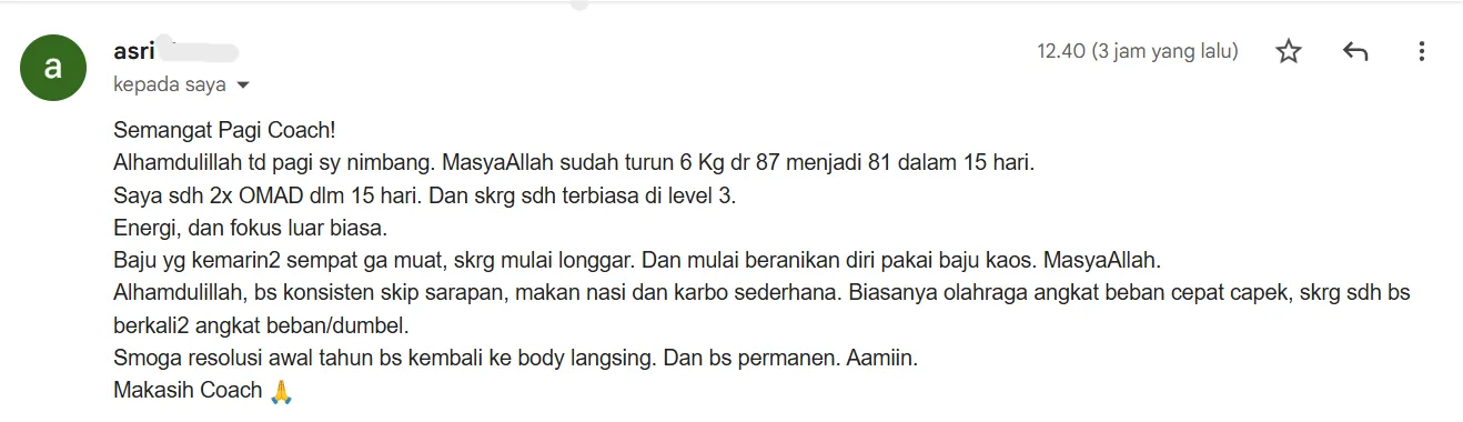 Asri, 49 thn — turun 6 kg dalam 15 hari
