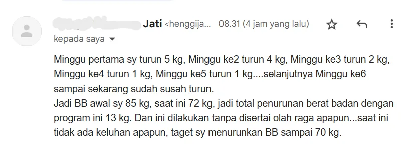 Jati — 13 kg dalam 6 minggu, tanpa olahraga