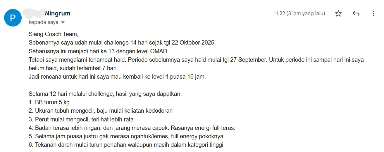Ningrum - 5,6 kg dalam <3 minggu, full energi